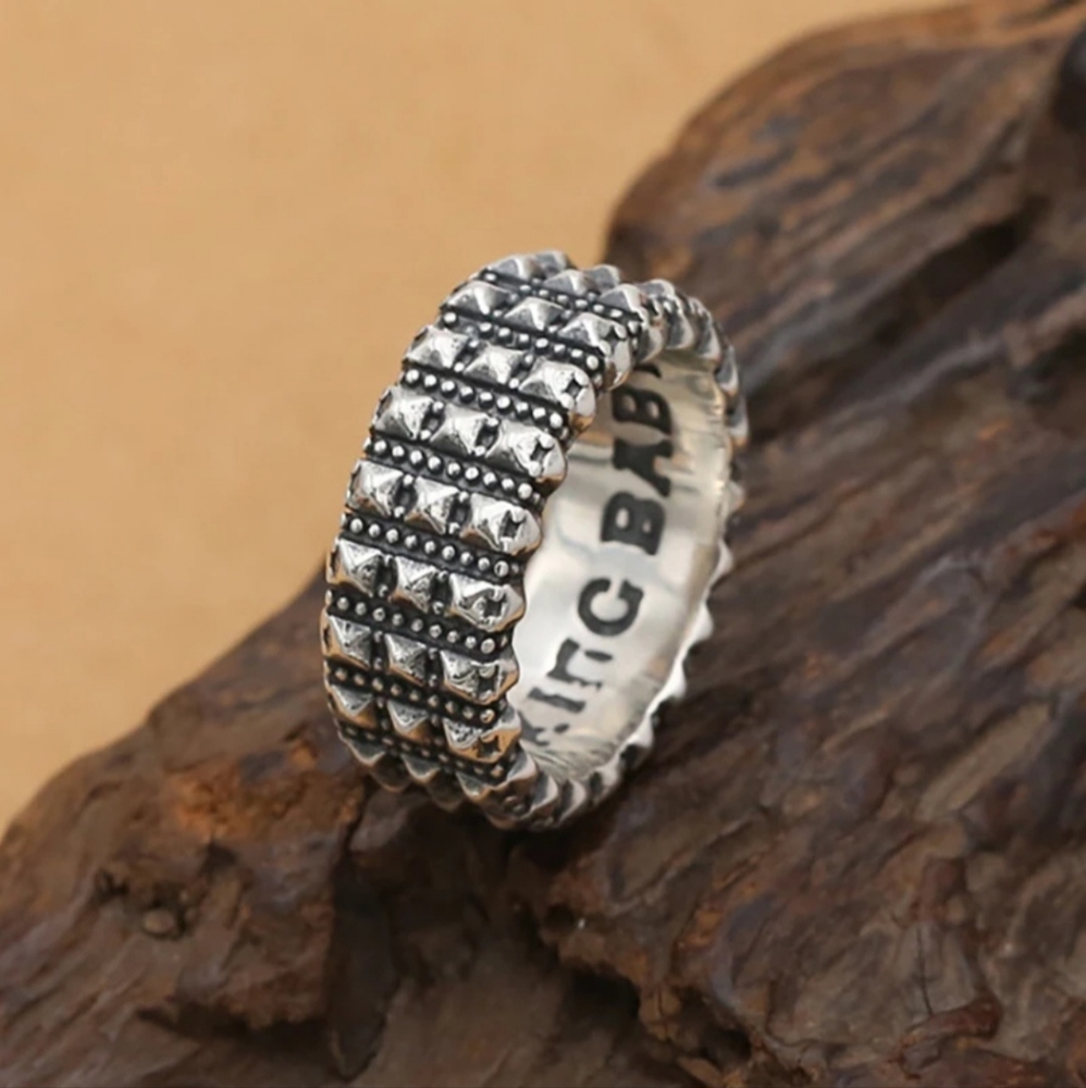 Pyramid Studded Silver Ring - image 5